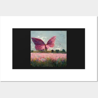 Pink Butterfly with Flowers Posters and Art